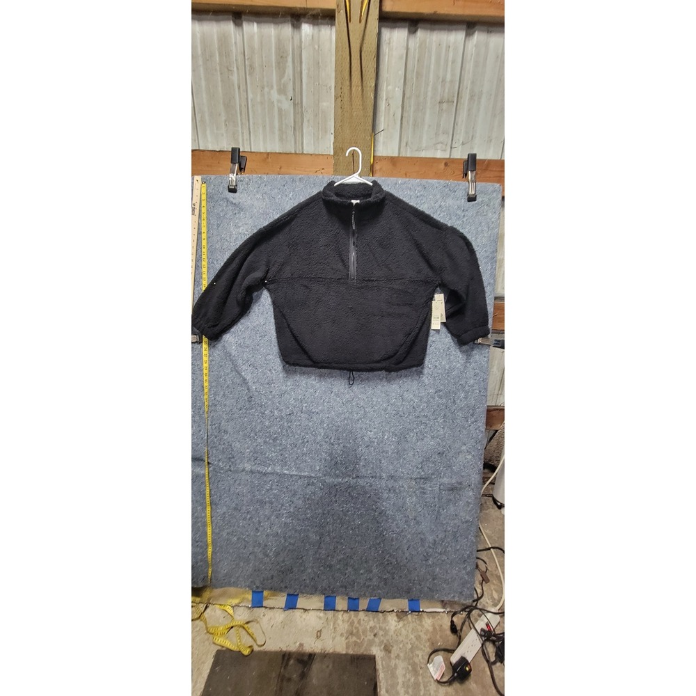 No Boundries Women's Plush Pullover Black Soot Half Zipper Front Size XL (16-18)